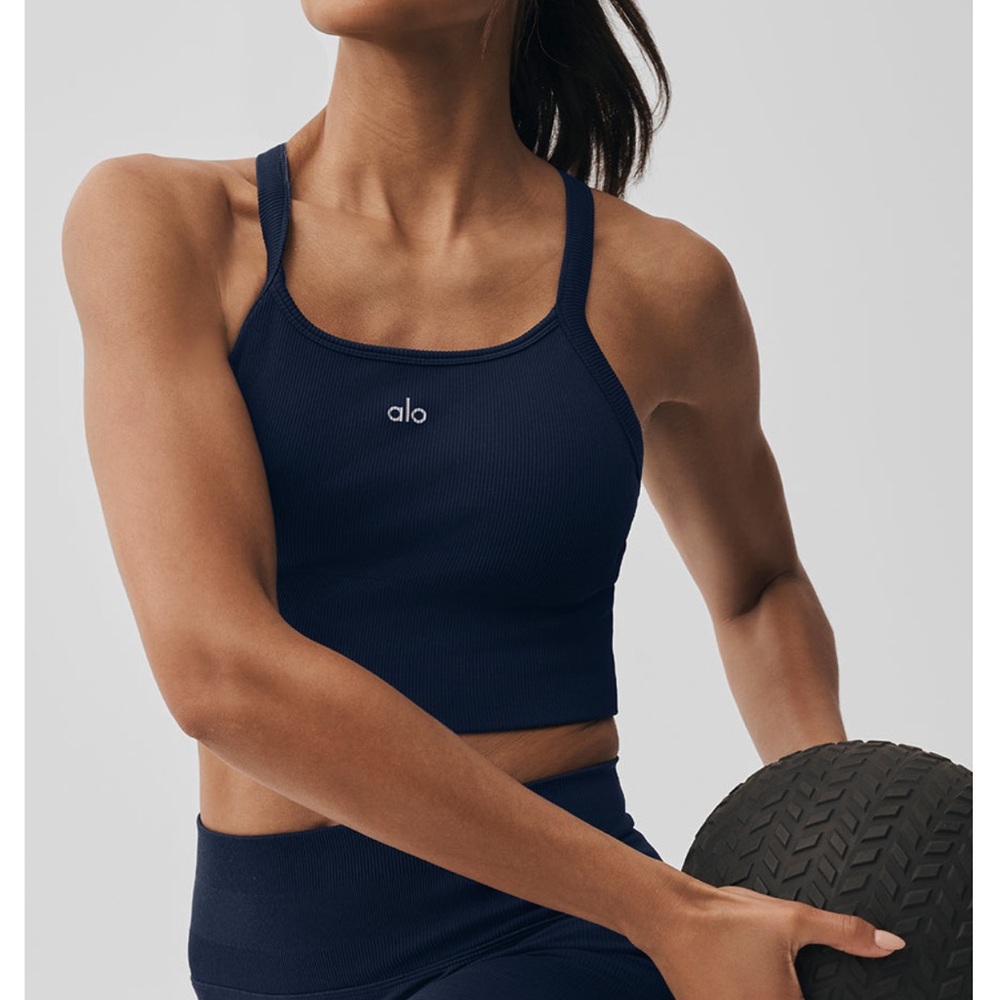 ALO Yoga Navy Ribbed Crop Sports Bra